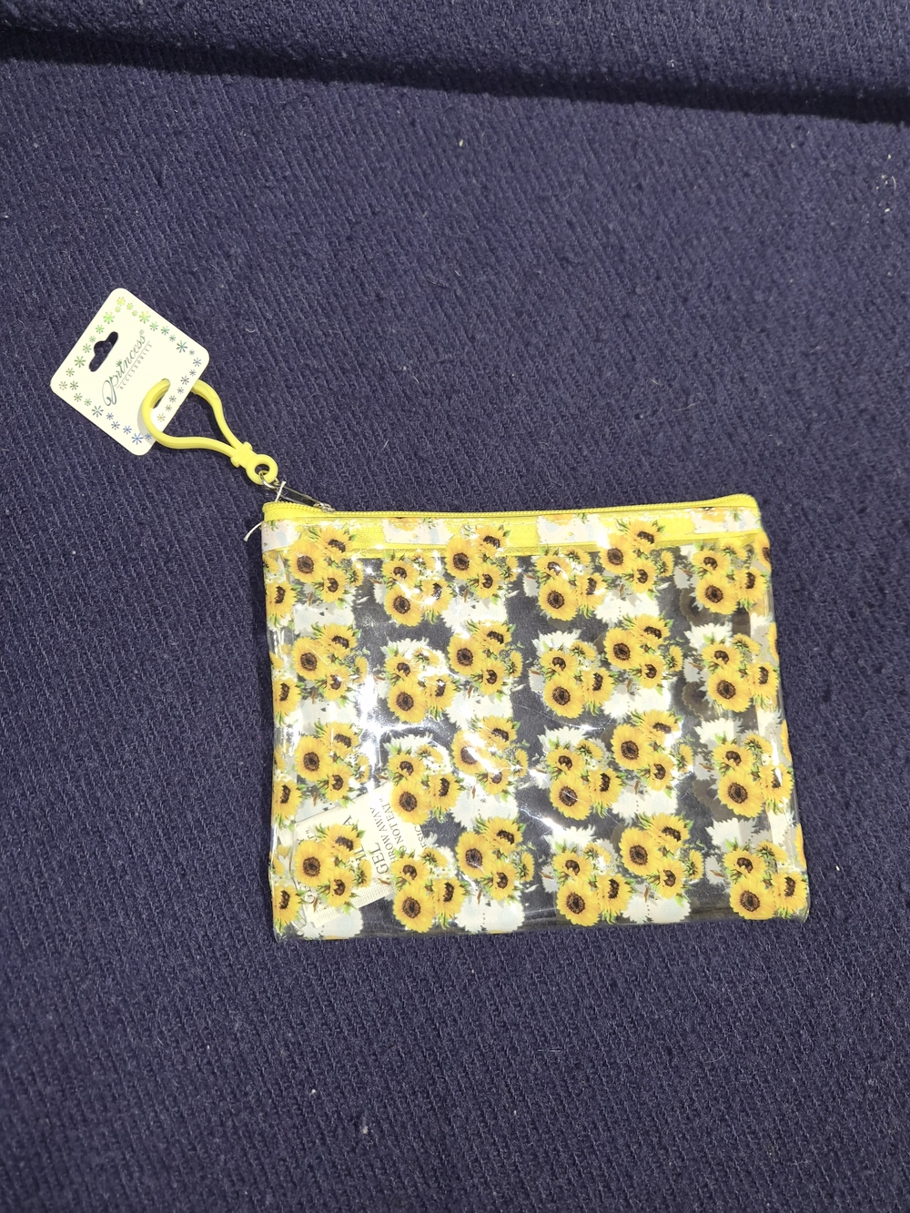 Small Sunflower Clear Vinyl Zipper Pouch - Yellow Trim